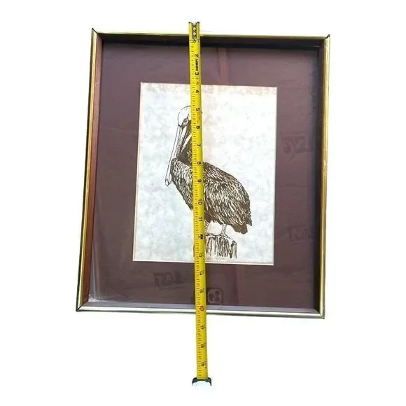Silk Screening of Pelican Signed Art Caroline Zaffery Framed 14X16Beach Nautical